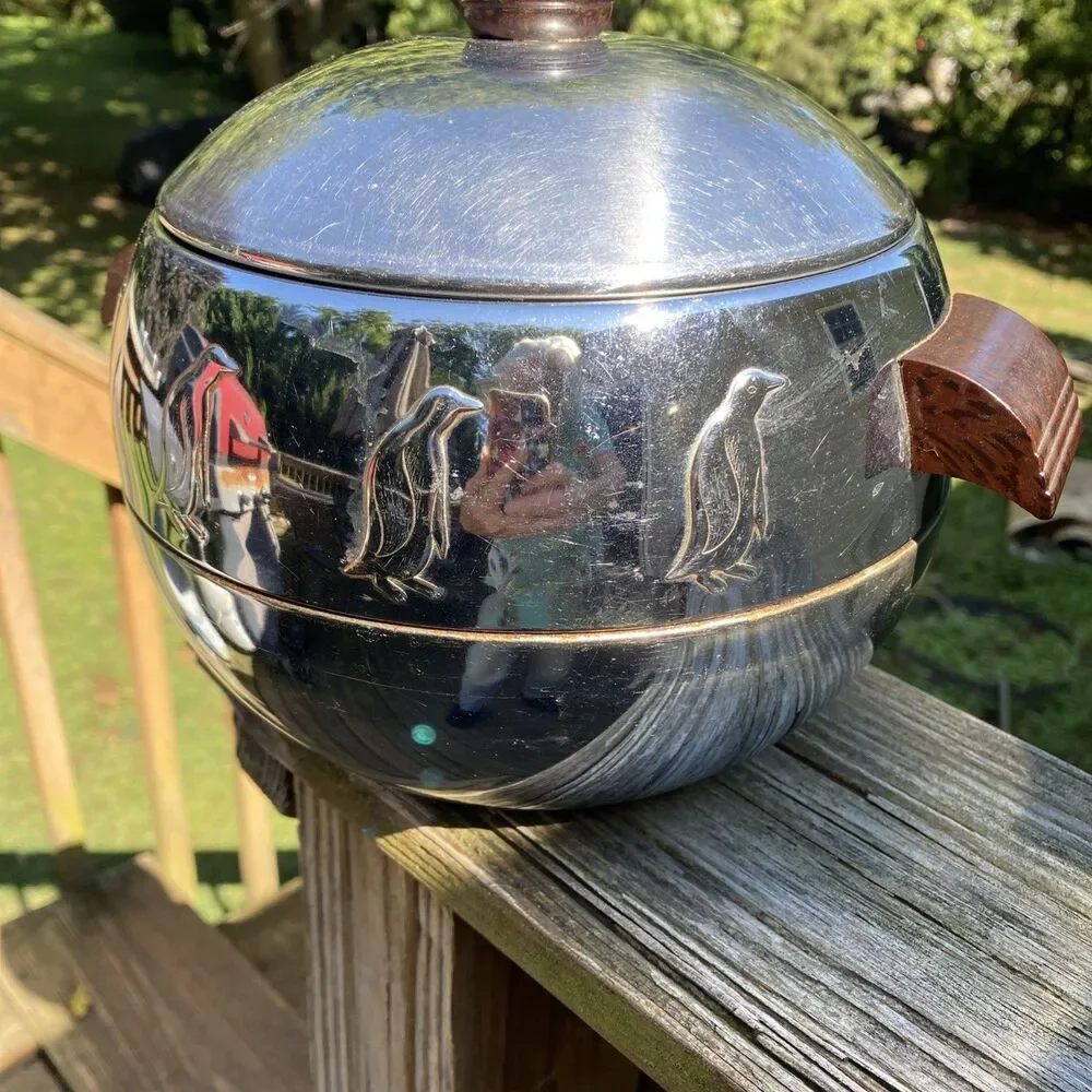 Vtg West Bend Penguin Hot Cold Server Insulated Ice Bucket Bakelite Handles MCM